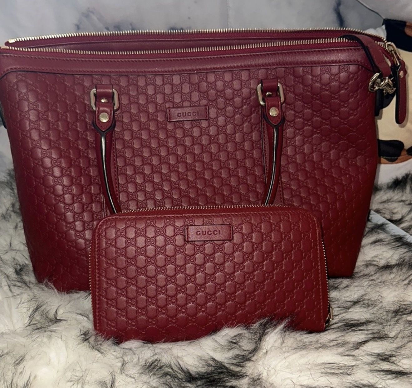 Red Gucci Bag And Wallet