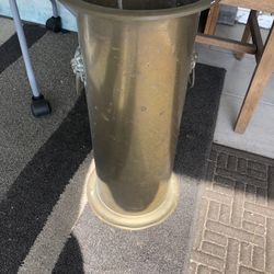 Vintage brass umbrella stand with Lionshead handles