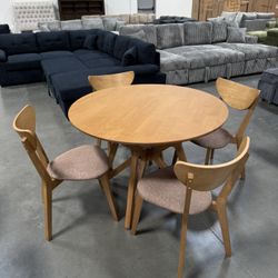 New! Natural Wood Dining Set, 5pcs Dining Set, Round Dining Table And Chairs, Table, Chairs, Kitchen Table, Casual Dining Set, Dinette Set,Round Table