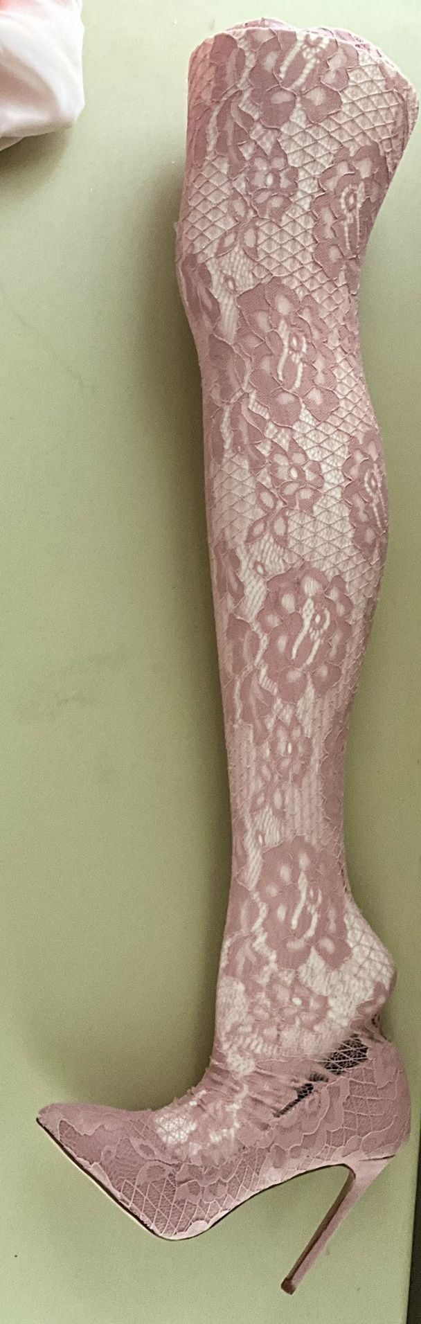 Rose Pink Laced Stockings Boots/heels