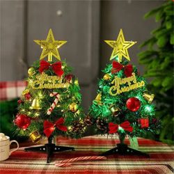 2PCS 20Inch Christmas Tree Decoration with LED String Light Artificial Desktop Bedroom Display Window Xmas Tree Decor