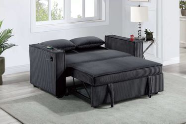 Convertible Sofa - Black Corduroy Fabric
