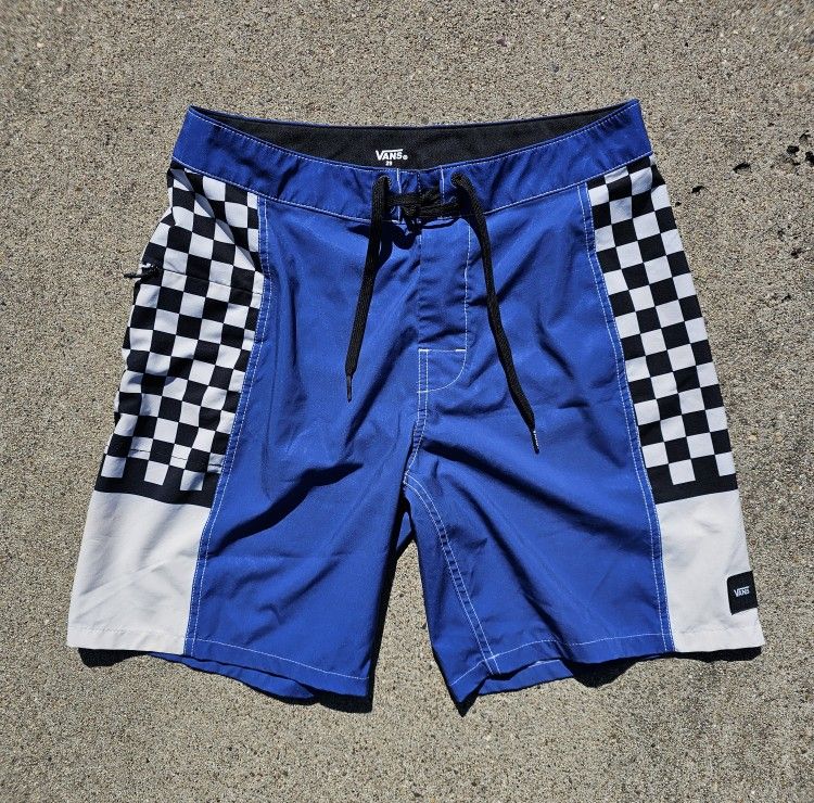 Vans Boardshorts 18" Outseam Waist 29 Checkerboard Pattern Blue