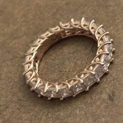 Suzy Levian Sterling Silver Princess Cut Cubic Zirconia Crossing Setting Eternity Band Ring Size 7