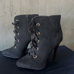 High Heel Laced Ankle Boots Zip Closure Faux Suede