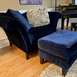 Z Gallerie Swayback Chair with Rolled Arms plus Ottoman and Two Throw Pillows