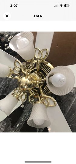 52" 5 Blade White Ceiling Fan Gold Frame with 5 Lights