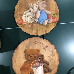 Set Of 2 Wood teddy Bear Plaques