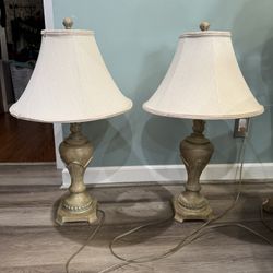 Pair Of Mid Century Table Lamps 1970s Resin With Shades