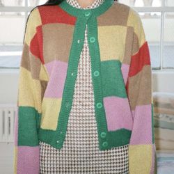 Lisa Says Gah Laura Cardigan in Disco Check XS/S $288 