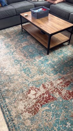 Distressed Medallion Area Rug Teal and Red