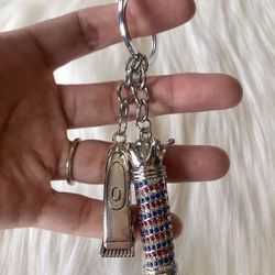 Brand New Hair Stylist Barber Pole And Clippers Keychain 