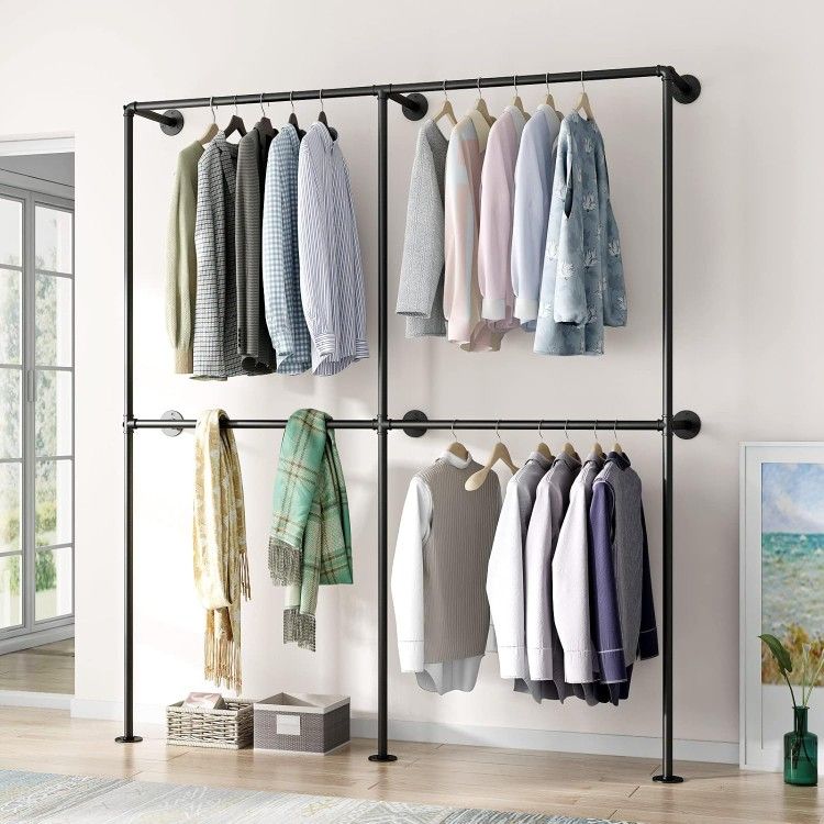 Industrial Pipe Clothing Rack Wall Mounted