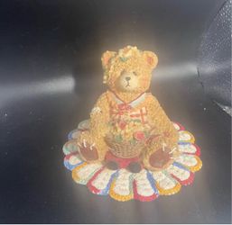Teddy Bear with Flowers Ceramic 4”