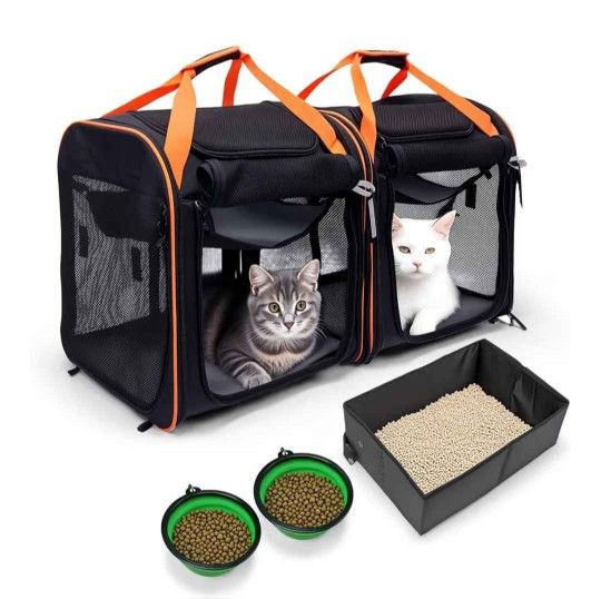 AceRide Large Cat Carrier 2-in-1 with Litter Box and Bowl