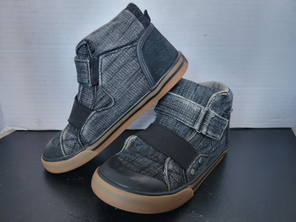 Boys Kirkside Denim & Black Self-Fastening Elastic Hightop Sneakers Size 1 EUC
