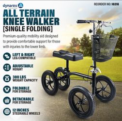 Dynarex All Terrain Mountaineer Knee Walker with Basket, for Leg and Foot Injuries, 12” Indoor and Outdoor Wheels, 300 Pound Weight Capacity