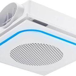 Airflow: 150CFM; Main light: blue light Voltage: 110V~120V, 50Hz~60Hz Sound output: 1.5 Sones SPECIFICATIONS Power consumption: Fan 40W Weight: 4.52lb