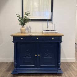 Navy Blue Solid Wood Cabinet – Can Be Used as Bathroom Vanity