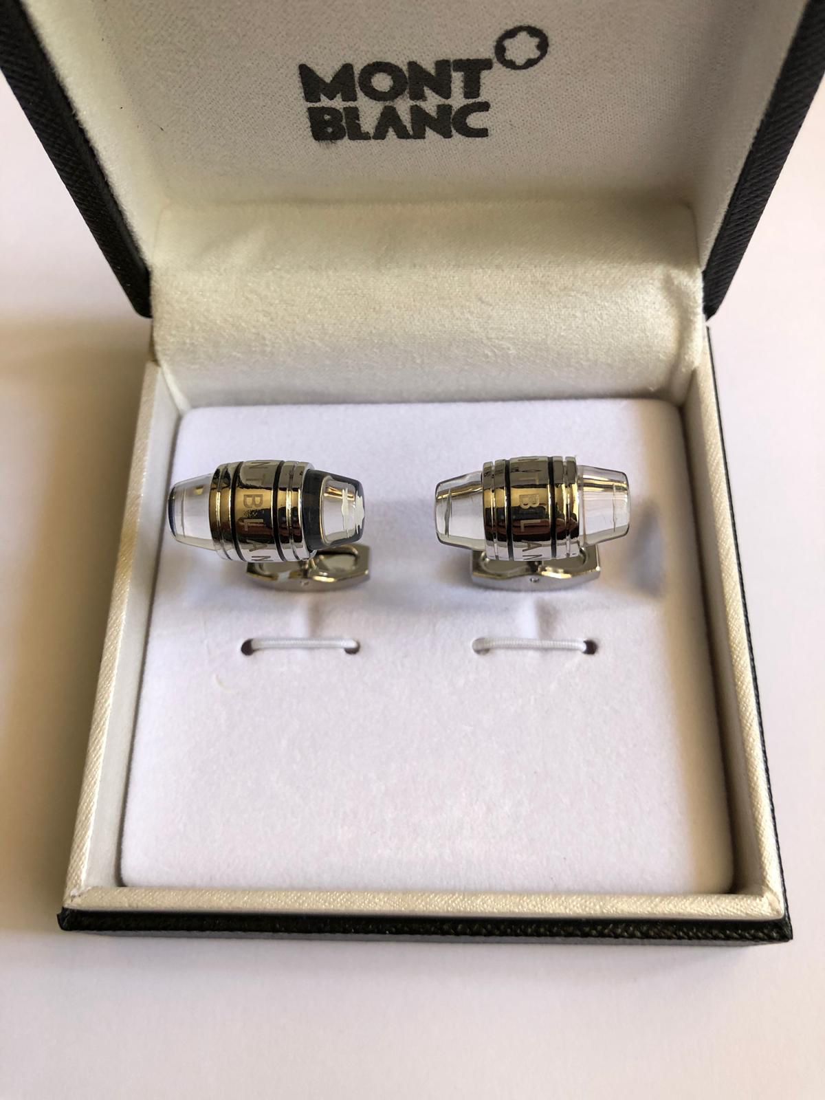 New Montblanc Silver Coated / Glass Cufflinks