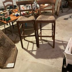 Antique Chairs With Woven Rush Seats 