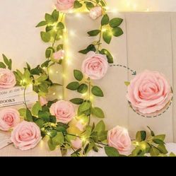 Artificial Flower Pink Roses With LED String Light