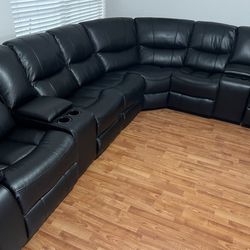 Madrid Black Leather Reclining Sectional $1099. Easy Finance Option. Same-Day Delivery.