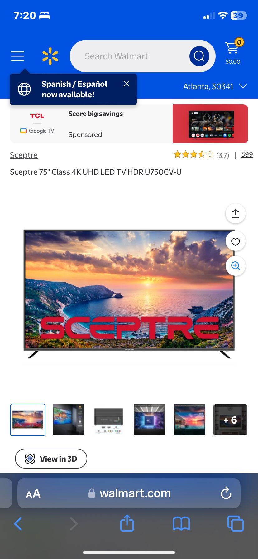 Sceptre 75in TV