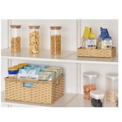 New Labcosi Large Wicker Basket, Plastic Wicker Storage Basket, Wicker Storage Basket for Bathroom, Plastic Storage Bin with Built-in Handles, Natural