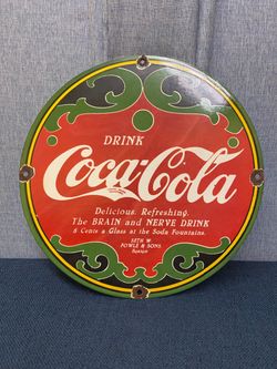 Vintage Coca-Cola Porcelain Sign- “The Brain and Nerve Drink”