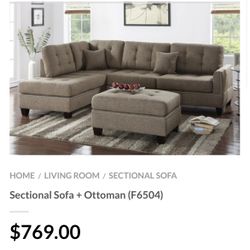 Light Brown Sectional Sofa With Ottoman 