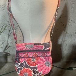 Vera Bradley Shoulder Bag Pink Gray Cherry Blossom Floral Quilted