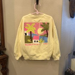 ZARA Kids Girls Yellow La Brisa Palm Tree Graphic Sweatshirt Size 6Y