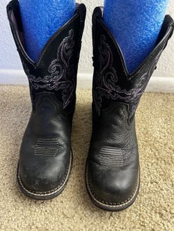 Ariat Fatboy Women’s 8.5 C – Western Boots Purple Embroidered Black Leather. 1476