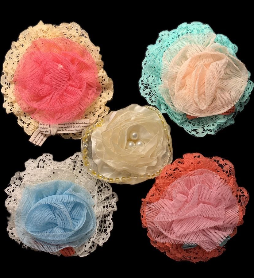 *New* Clippers/Bows For Hair, Wrist Band Or Dresses, Fabric, Lace, Faux Pearls