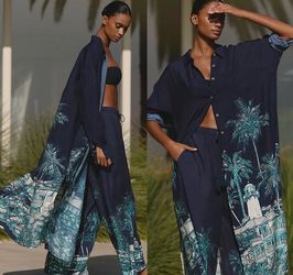 NWT $128 Anthropologie x Celandine Blue Long-Sleeve Sheer Maxi Shirt Dress S