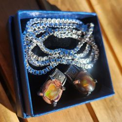 Sterling Silver Fire Agate Fire Opal pendants And Chain