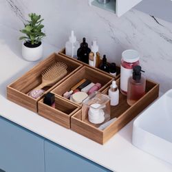 Seville Classics Acacia Wood 10 Piece Box Set Assorted Sizes Organization New In Box
