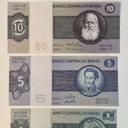 Brazil 1 5 10 100 Cruzeiros 1(contact info removed) Uncirculated Banknotes Set