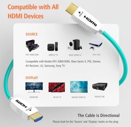8K Fiber Optic HDMI Cable 33 Feet 48Gbps 8K60Hz 4K120Hz Dynamic HDR eARC HDCP2.2/2.3 for RTX4080/4090/3080/3090, Xbox S/X, PS5/4, AVR, Projector, LG/S