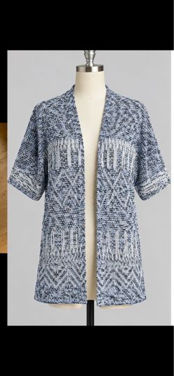 Blue Marled Knit Open-Front Cardigan
