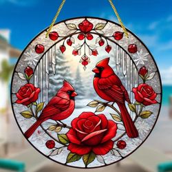 Winter's Devotion Cardinal Pair Suncatcher