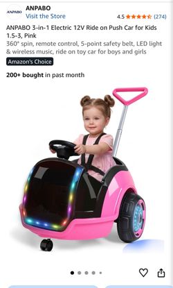 ANPABO 3-in-1 Electric 12V Kids Ride-On Push Car