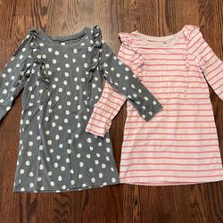 TEA COLLECTION Girls Size 6 Dress Lot: Pink Striped + Grey Polka Dot