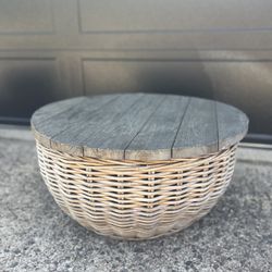 Wicker + Wood Coffee Table, Indoor/Outdoor