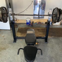 Olympic Bench Set + Weights And Bar