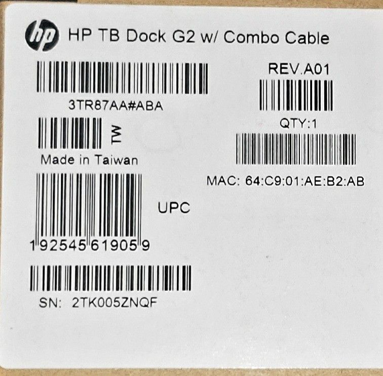 HP TB Dock G2 w/ Combo Cable 