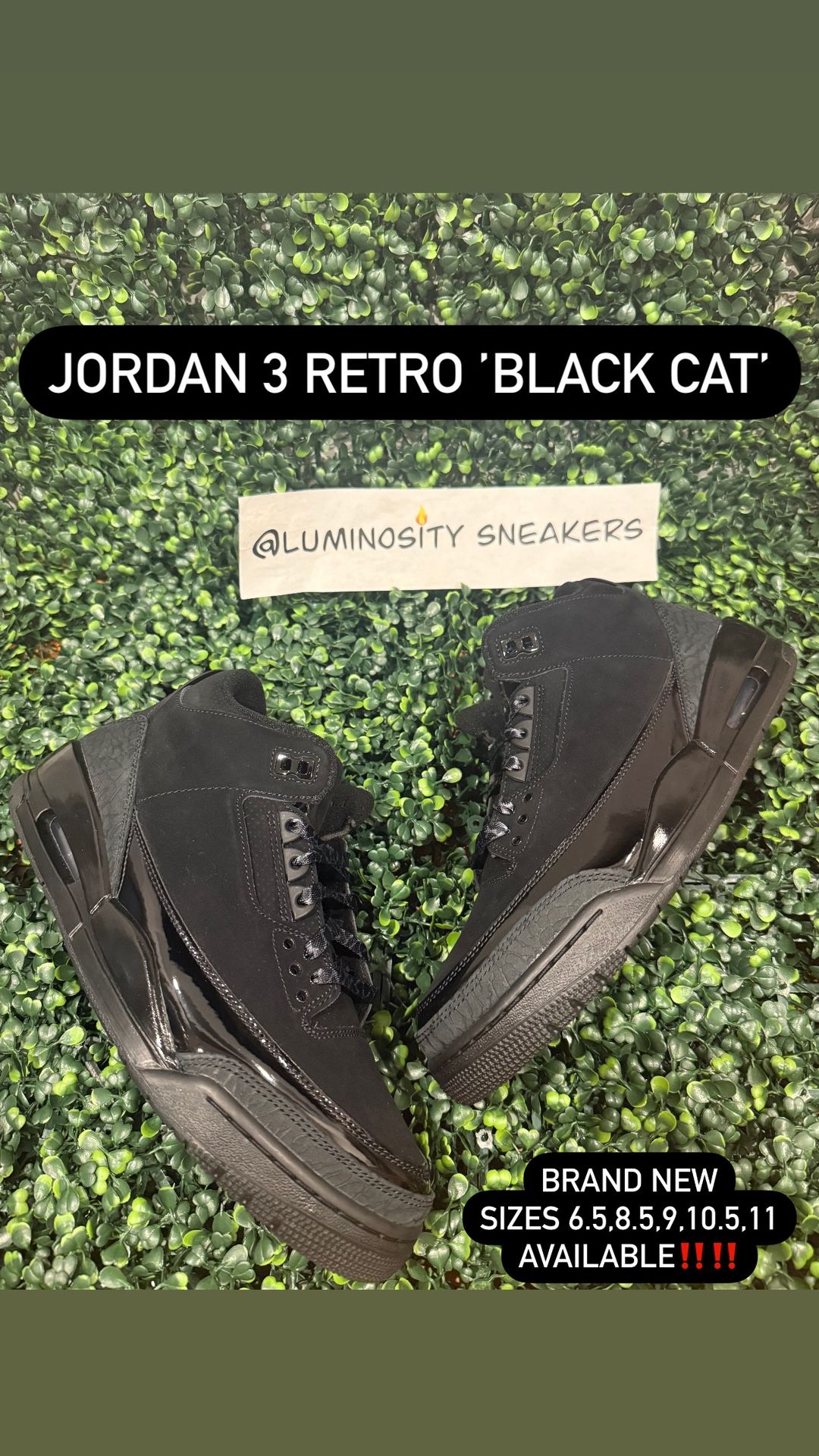 Jordan 3 ‘Black Cat’ Sizes 6.5,9.5,10.5,11 Brand New (open To Trades)