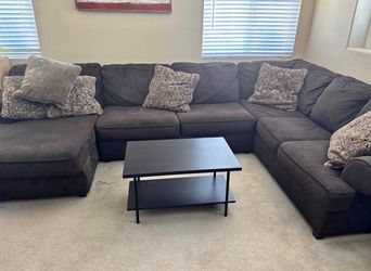 Beautiful Brown Corduroy Sectional couch and pillows