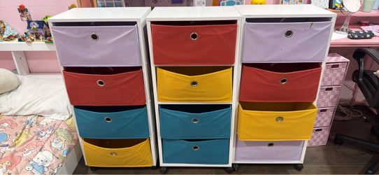White 4-Drawer Storage Unit with Fabric Bins